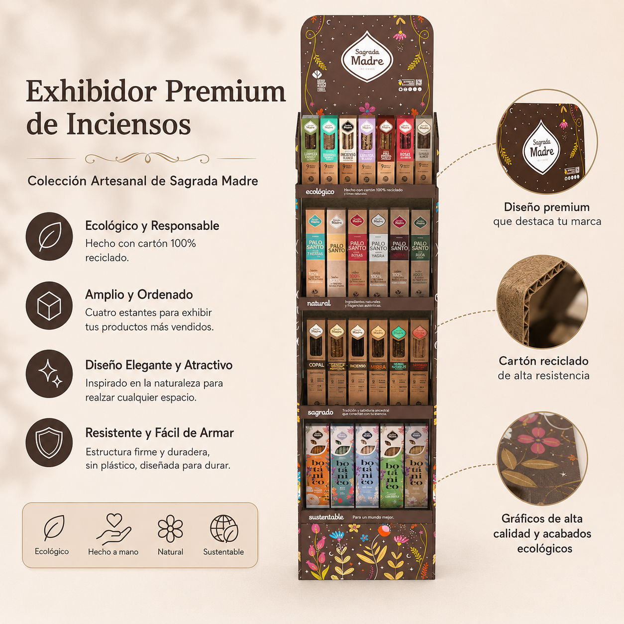Exhibidor Premium Oficial Sagrada Madre para Sahumerios