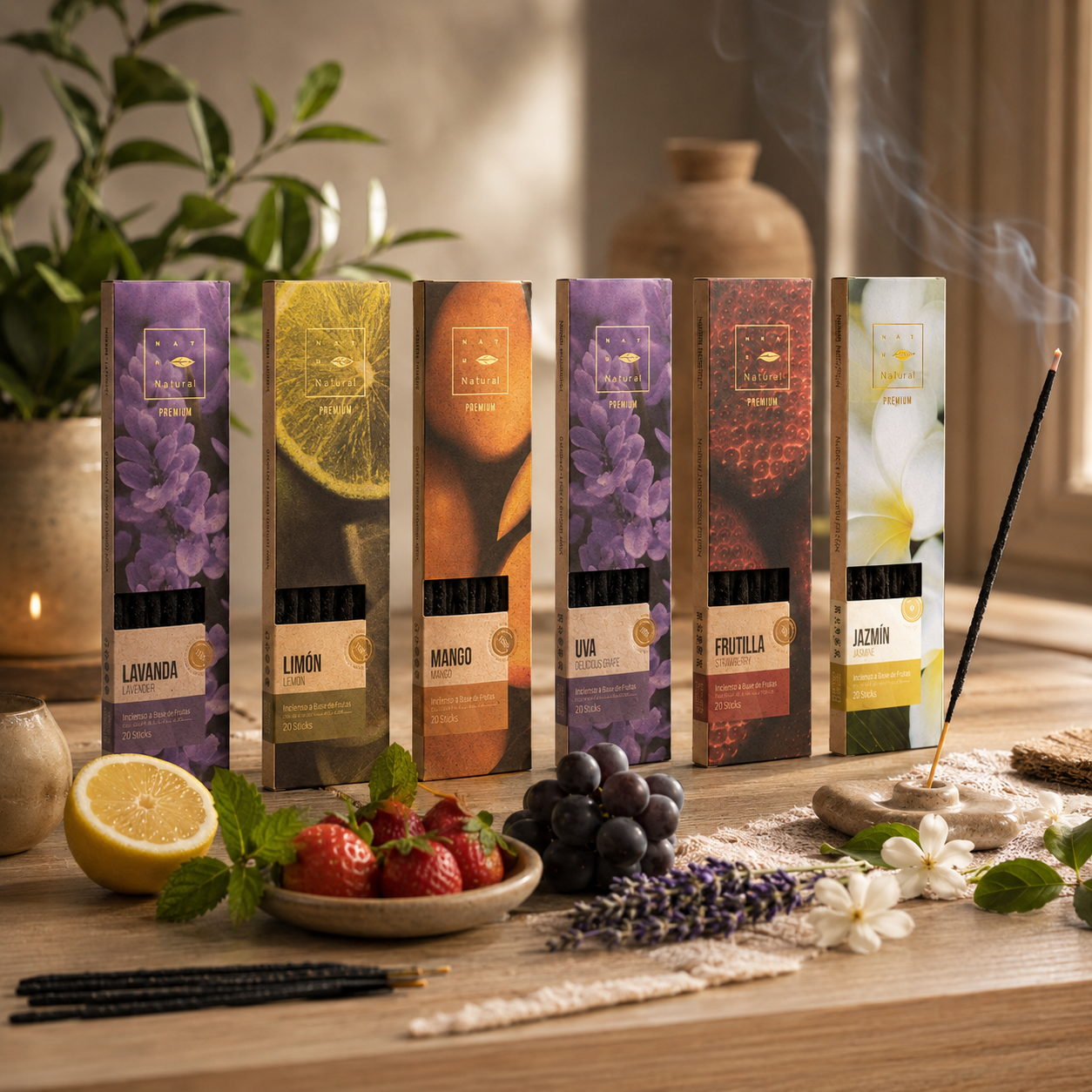 Pack Mayorista Sahumerios Natural Premium Frutales 24 Unidades