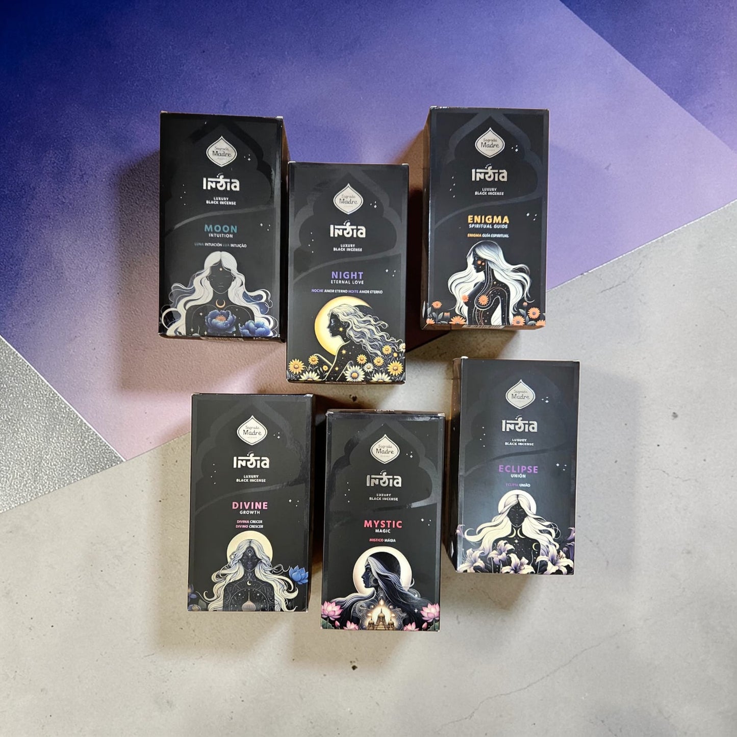 Pack India Black MIX Místico – 6 Aromas BOX Sahumerios Sagrada Madre (576 Varillas)
