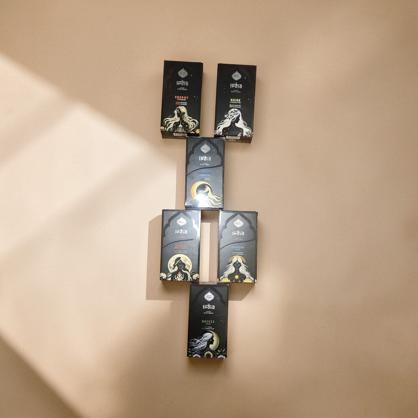 Pack India Black MIX Energía – 6 Aromas Box Sahumerios Sagrada Madre (576 Varillas)