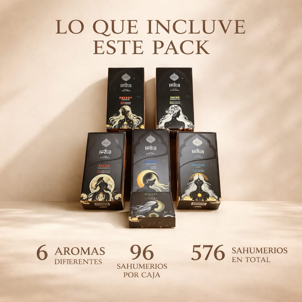 Pack India Black MIX Energía – 6 Aromas Box Sahumerios Sagrada Madre (576 Varillas)